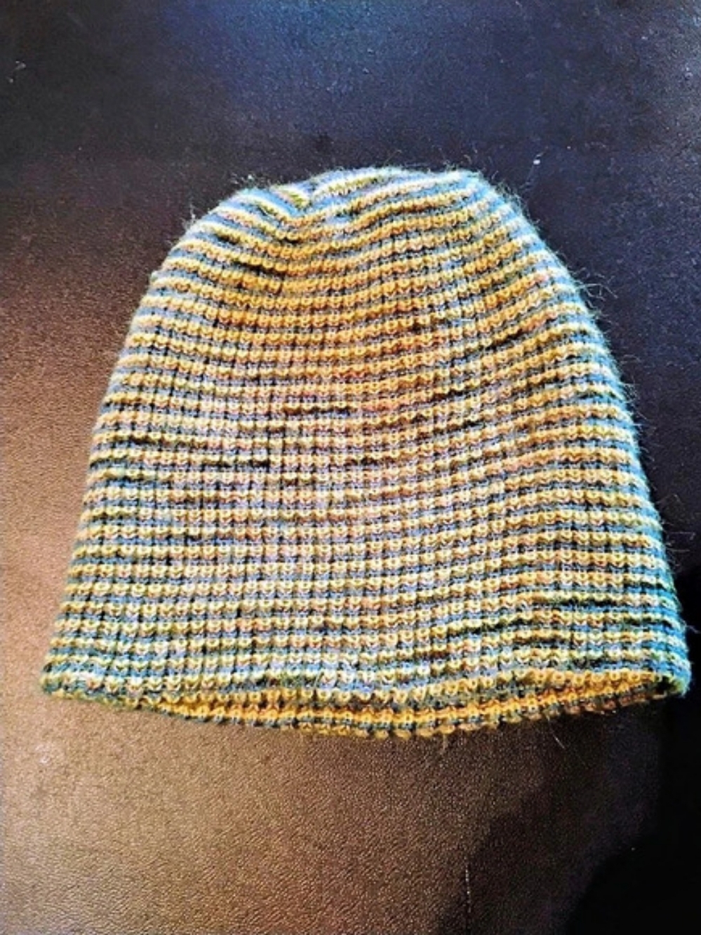 Striped Knit Beanie in Blue & Brown Like New